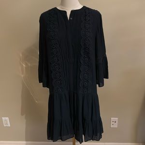 LOFT Navy Chiffon Style Button Down Dress with Eyelet Details 8